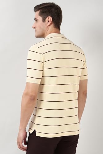 Image of Peter England Men's Cotton-Polyester Breton Stripe Polo Shirt | Casual Wear | Stylish & Comfortable