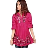 Xinqiao Women's Mexican Blouse Embroidered Peasant Dressy Tops 3/4 Sleeve (Red)