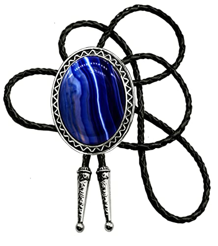 Image of Moranse Bolo Tie with Natural Tiger Eye Stone Celtic Style Genuine and Cowhide Rope