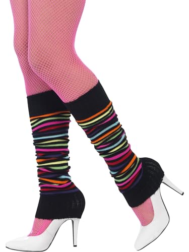 Smiffys Legwarmers, Neon with Black Stripe, 1980's Fancy Dress, 1980s Dress Up Accessories Halloween