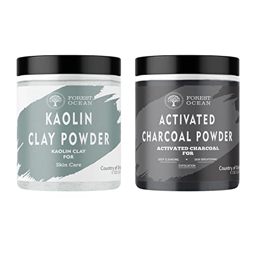 Image of Kaolin Clay Powder 150g And Natural Activated Charcoal Powder 150g Combo Pack For Acne, Blackheads, Face Mask, Glowing skin & hair mask powder.