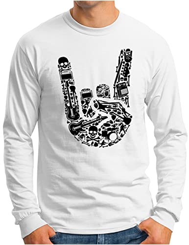 T-shirt manches longues métal OM3 blanc en coton premium XXL