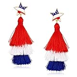 VEDAIM Colorful Layered Tassel Earrings American Flag Earrings 4th of July Earrings Patriotic Star E
