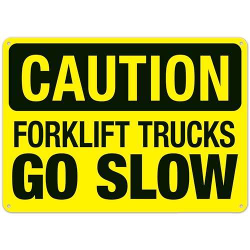 Forklift Trucks Go Slow Sign, OSHA Caution Sign Construction Signs Metal Safety Sign NO.28924 Metal Safety Tin Sign 8x12 Inch - Clear Warning for Home & Business Use