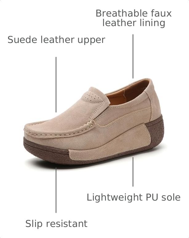 Image of YING LAN Women's Suede Platform Wedge Slip On Loafers Shoes