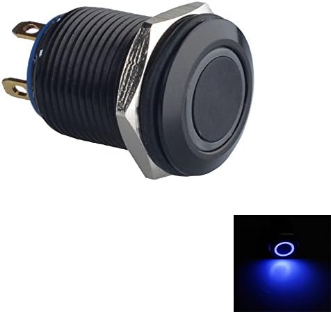 ESUPPORT Black Case 12mm Blue LED Light 2A Momentary Push Button Switch Stainless Waterproof Car Boat