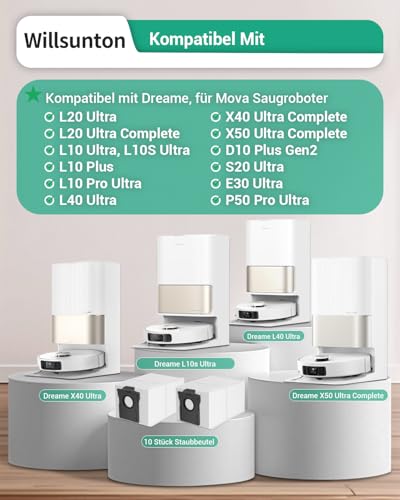 10 Stück Kompatibel mit Dreame D10 Plus Gen 2/L10s Ultra Gen 2/L40/X40/X50/L50 Ultra, für Mova E30 Ultra/P50 Pro Ultra Staubsauger, 3,2 Große Kapazität Staubsaugerbeutel Ersatz