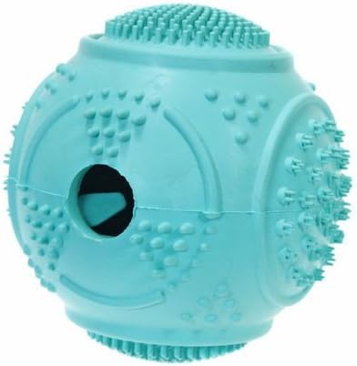 Rubber Dog Ball Treat Food Dispenser and Puppy Teether, Dogs Chew Toy, Dental Care Plaque Remover Teeth Cleaner Best for Small Breeds (Blue)