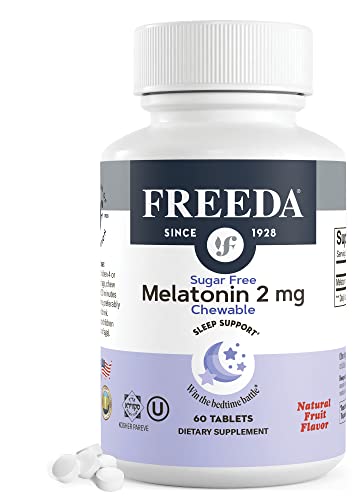 FREEDA Melatonin 2mg Sugar-Free Chewables Natural Sleep Aid for Adults & Kids Vegan Kosher Gluten-Free Non-GMO Easy Bedtime Support 60 Tablets