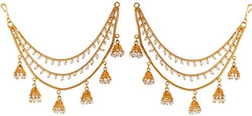 ZENEME Women's Golden Gold Plated Long Hair Chain Jewellery Earring