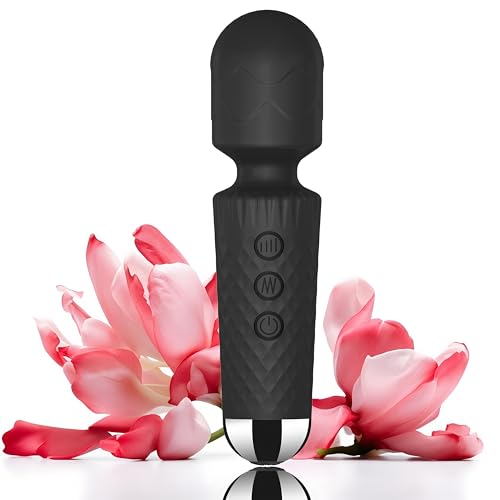 Quiet Mini Personal Wand Massager for Men & Women, Waterproof USB Rechargeable, 20 Vibration Patterns 8 Speeds with Powerful Cordless Handheld Portable Body Massager for Relaxation (Black)