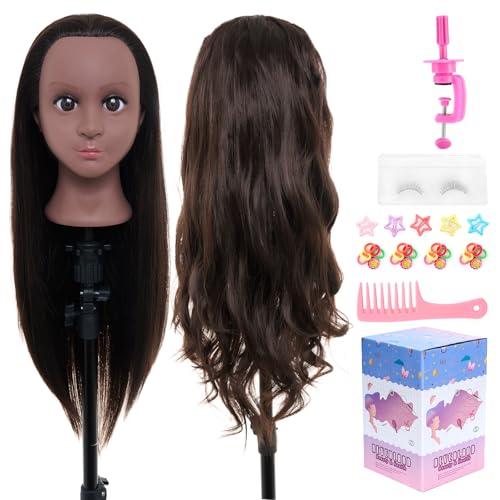 100% Mannequin Head Human Hair,18” Dark Brown Mannequin Head with Stand