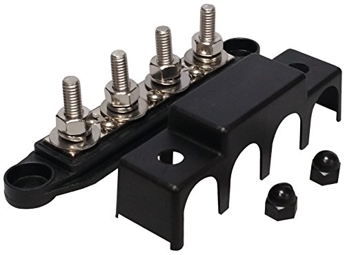 (Black) 5/16" 4 Stud Power Distribution Block -Busbar- With Cover - Made In The Usa #TOP1