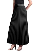 Allegra K Long Pleated Skirt for Women's Elastic High Waist with Belt Swing A-line Work Maxi Skirt Black Small
