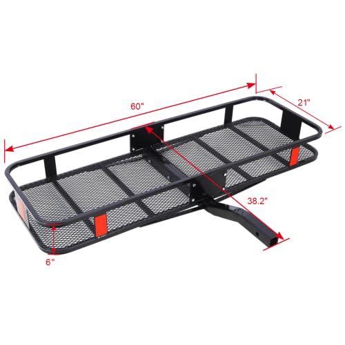 KOZYSFLER Hitch Mount Cargo Carrier Basket 60\" X 21\" X 6\"+Waterproof Cargo Bag 16 Cubic Feet(56\" 20\" 20\"),Hauling Weight Capacity of 500 Lbs and A Folding Arm.with Hitch Stabilizer,Net and Straps