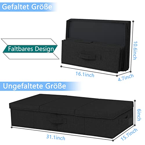JUPELI Unterbett-Aufbewahrungsboxen mit Deckel, 2 Stück, 15cm Hoch, Schwarz – Ansicht 2