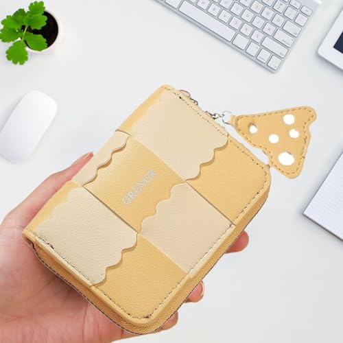 Linda carteira pequena para mulheres, carteira fina com bloqueio de zíper, bolso para cartão de crédito com janela para identidade (rosa, amarelo, verde), Amarelo, Fresco e doce