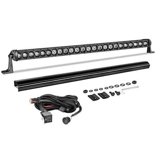 Image of 30 Inch Single Row LED Light Bar w /Wiring Kit & Black Cover | Spot Flood Combo, 168W High Intensity OSRAM LED Off Road Driving Bumper Grill Light Bar for UTV Truck Pickup SUV