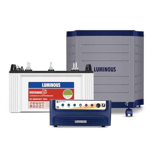 Luminous Inverter & Battery Combo for Home, Office & Shops | Power Sine 1100 Pure Sine Wave Inverter 900VA/12V + RC18000ST PRO 150Ah Short Tubular Battery with Trolley view 1