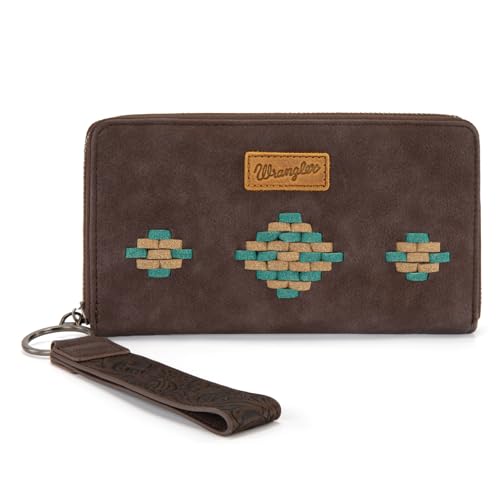 Image of Wrangler Wristlet Wallet, Women Clutch Purses RFID Blocking with Aztec Boho Western Wrist Strap, Wristlet Purse with Zipper Pocket Card Holder for Women Girls Casual Travel Daily, WG310-W006CF