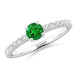 SISGEM 0.63ct Emerald Ring, Solitaire Engagement Ring for Women, S925 Sterling Silver Wedding Ring with Platinum Plated, for Women Ladies Engagement Wedding (Size S)