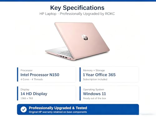 Image of Customized Elite HP 14 inch HD Laptop, 4GB, 128GB, Intel 4-Core, 1-Year Office