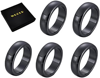 5PCS Genuine Hematite Ring Anxiety Balance Root Chakra Absorbs Negative Energy, Ring Health Care Jewelry Pain Relief Gift for Men and Women (5Pack Smooth(6/7/8/9/10))