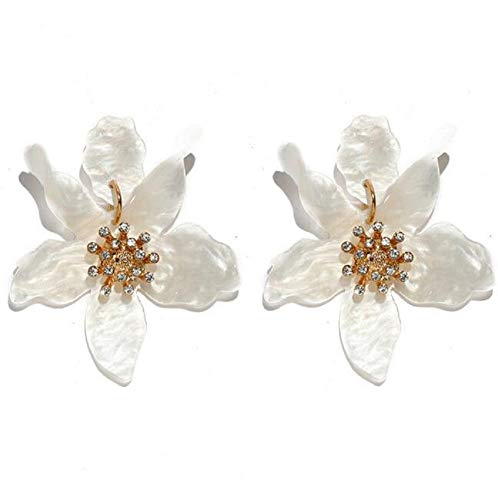 Tiande Bohemian Luxury Oversize Resin Big Flower Earrings For Women Stainless Steel Crystal Jewelry - White #TOP9
