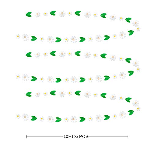 Pinkblume 30Ft Felt Daisy Garland White Flowers Banner With Green Leaves Artificial Craft Fake Flowers Hanging Garland For Spring Decor Easter Day Wedding Party Bridal Shower Window Decorations #TOP1
