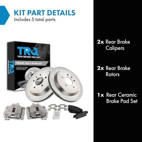 Image of TRQ Rear Brake Pad and Rotor Set Ceramic Rotors Calipers Brake Code JE5 JL9 | For 2006-2007 Cadillac CTS 2005-2009 STS