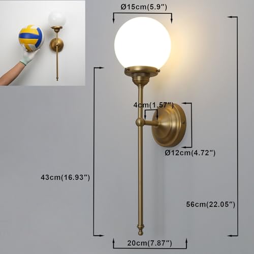 Image of Yosoan Indoor Milk Glass Wall Sconce Set of 2, Brass Modern Vintage Industrial Fixture Lights Hardwired with Round Glass Shade Lamp for Bathroom Mirror Living Room Bedside Bedroom Hallway(Antique)