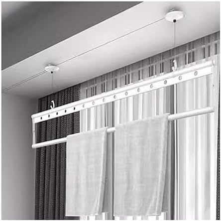 Ceiling Drying Rack Ceiling Mounted Hand Crank Lifting Clothes Hanger Single Pole Clothes Hanger Balcony Manual Household Automatic Clothes Hanger for Balcony, Bathroom,