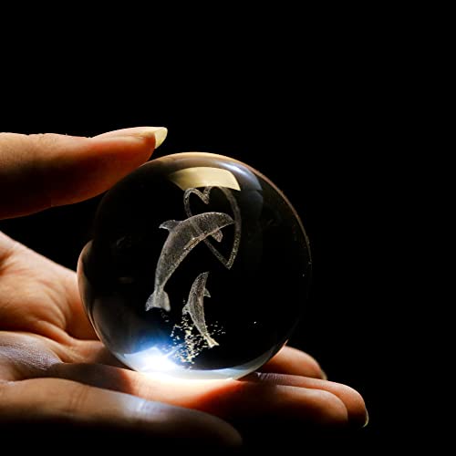 Vskikris 3D Crystal Ball With Dolphins Figurines Glass Balls With Stand 3D Crystal Sphere Paperweight Gifts #TOP1