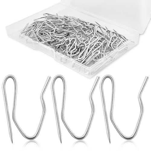 70PCS Curtain Hooks, 1.2 Inch Metal Drapery Pin and Hook, Rustproof Stainless Steel Drapery Pins with Clear Box, Heavy-Duty Offset Pin On Drapery Hooks for Door Window Shower RV Curtain, Silver White