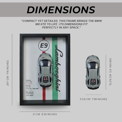 Image of CodersParadise Lamborghini Huracan Nardo Grey 3D Car Frame Wall Art-1:32 Die-Cast Metal Model with Wooden Display Frame| Detachable Miniature, Interchangeable Posters, Pull-Back Action & Opening Doors