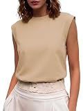 Cuptacc Camiseta sin Mangas Mujer sin Mangas Top Camisetas de Tirantes Mujer Tank Top Color Sólido Tshirt Clásico Moda Kaki L 42-44