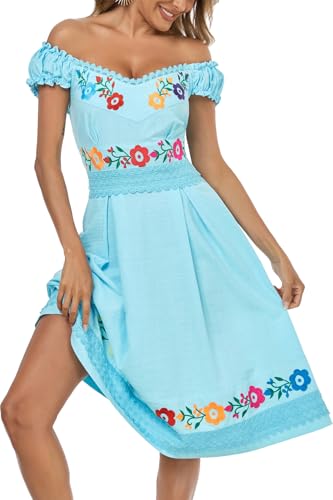 Image of Women's Mexican Dress Embroidered Causal Lace Party Dress