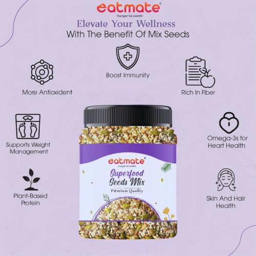 Image of Eatmate Superfood Premium Seed Mix 250g | Protein-Rich Healthy Snack | Pumpkin, Sunflower, Flax, Chia, Sesame & Watermelon Seeds | Fiber-Rich Ready to Eat