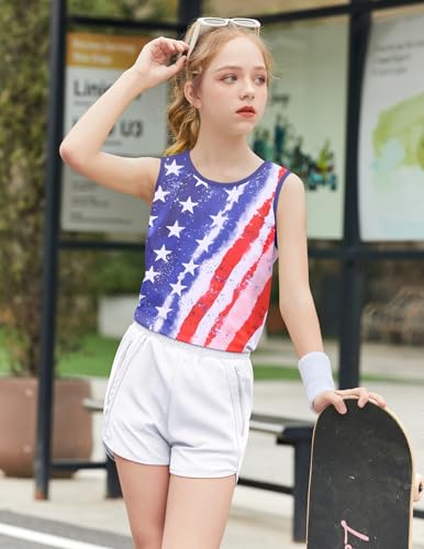 Image of Zaclotre Girls Athletic Tank Tops Open Tie Back Sleeveless Workout Shirts | Kids Sport Shirt 5-14Y, Stretchy, Lightweight, Quick-dry, Open Back, Tie Back, Dance, Tennis, Outdoor, Daily Wear