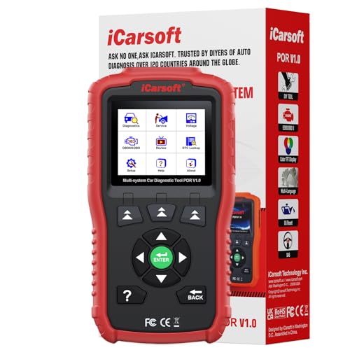 iCarsoft OBD2 Scanner POR V1.0 for Porsche/Cayenne/Macan, All System Diagnostic Tool with Oil/SAS Reset, Battery Test, 10 OBD2/EOBD Modes CAN Car Scan Code Reader, DTC Lookup, Live Data, Freeze Frame