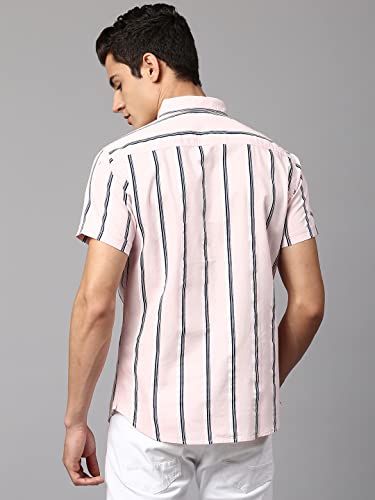 Image of Dennis Lingo Men's Pink Slim Fit Cotton Casual Shirt