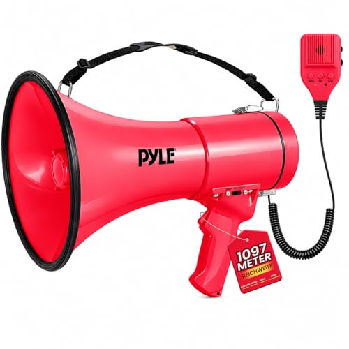 Pyle Megaphon mit Sirene & Mikrofon 50W Lautsprecher Aux-Eingang tragbar Ideal für Anfeuerung & Outdoor-Einsatz ergonomisch & robust mit MP3-Wiedergabe