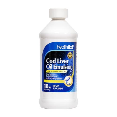 HealthA2Z® Cod Liver Oil with Vitamins A, Vitamin D and Vitamin E Supports Immune System | Healthy Heart*, Brain*, Joint*, and Eye Health* | Cherry Flavor | 16oz (473ml)