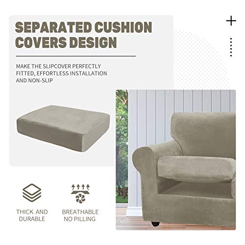 Chelzen Velvet Plush 2 Pieces Chair Covers For Living Room Super Stretch Anti Slip Chair Slipcovers With Arms Dogs Pets Armchair Furniture Protector With Elastic Bottom (Chair, Khaki) #TOP3