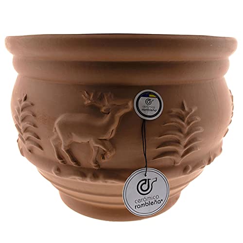 CERÁMICA RAMBLEÑA | Maceta Grande | Maceta Original | Maceta Exterior | Coco Suelo Terracota - Modelo 02 | 34x34x24 cm