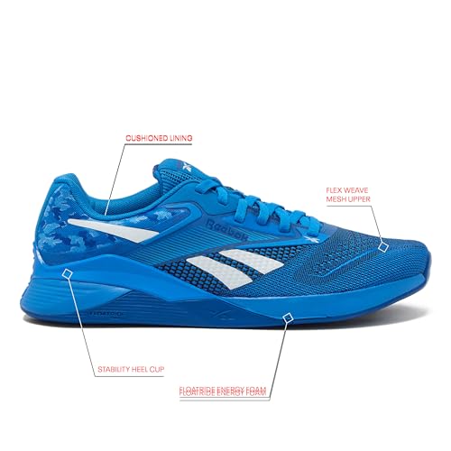 Reebok Nano X4 Mens Shoes, Cross Training Gym Sneakers for Men, Kinetic Blue/Boundless Blue/Moon, 12