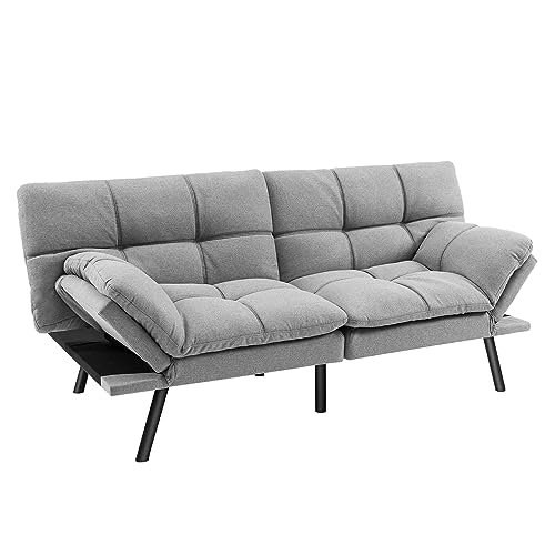 Giantex Convertible 3 Seater Sofa Bed, Memory Foam Futon Couch Bed w/Adjustable Backrest & Armrests, 273 kg Weight Capacity, Modern Futon Sofa Bed 182cm Compact Living Spaces, Small Apartments (Grey)