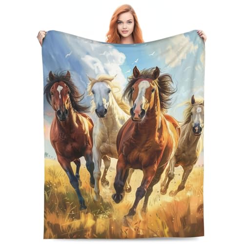Manta De Franela Caballo Manta Invierno Decorativa Personalizada Sobrecama, para Adulto Y Niño, Sala, Cámping, Habitación, 76x102cm