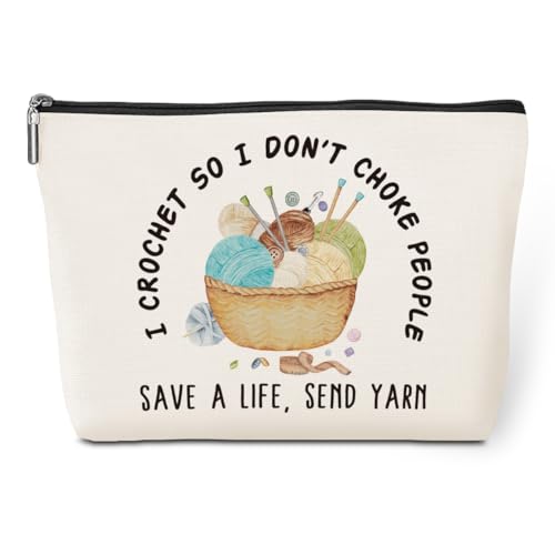 jeilink Cute Funny Crochet Makeup Bag Knitting Cosmetic Bag Travel Toiletry Bag for Christmas Birthday Crochet Gifts for Crocheters Stuff Knitting Gifts for Women Crafters Knitters Female Friends
