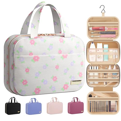 HOTOR Hanging Travel Toiletry Bag Women Men Essentials Beige Color Floral